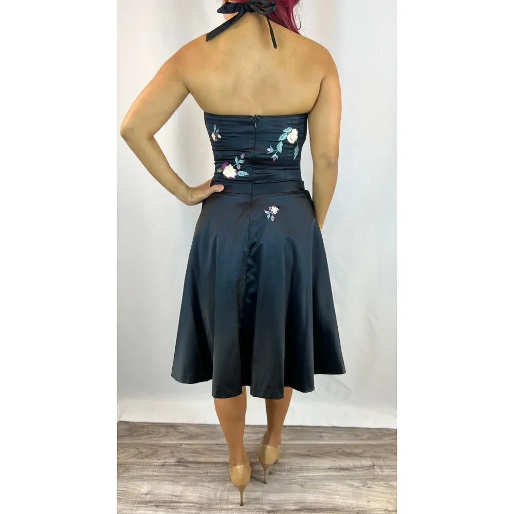Mandalay Julian Joyce Black Satin Halter A-Line Dress $495 - Picture 7 of 12
